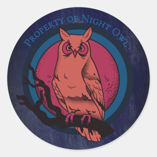 Rond Retro Night Owl & Moon Spectrum Circle Sticker (Devant)