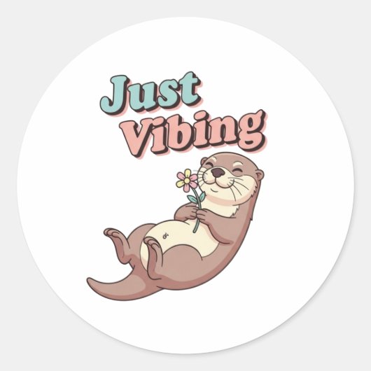 Rond Retro Otter Just Vibing Vinyl Sticker (Devant)