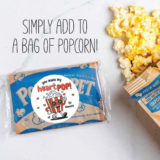 Rond Retro Popcorn Valentine Sticker