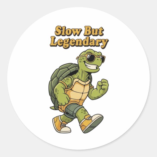 Rond Retro Turtle Slow But Legendary Vinyl Sticker (Devant)
