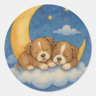 Rond rêve de chiot sous le Sticker étoiles