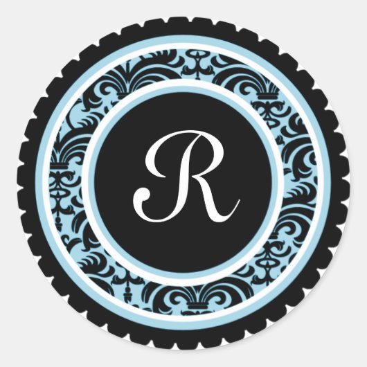 Rond Robin Blue Damask Monogram Sticker initial (Devant)