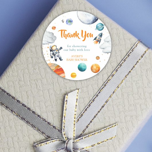 Rond Rocket Ship Thank You Sticker Space Baby Shower