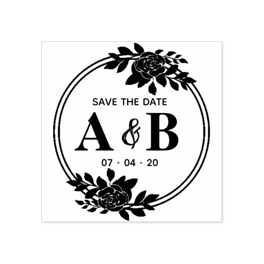 Rond Roos  Monogram Sla de datum op Rubberstempel (Afrduk)