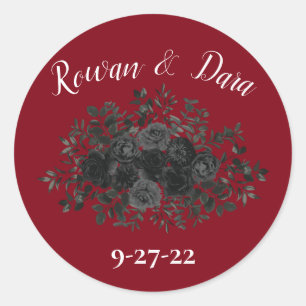 Rond Rose rouge et noir gothique Faveur Sticker Étiquet