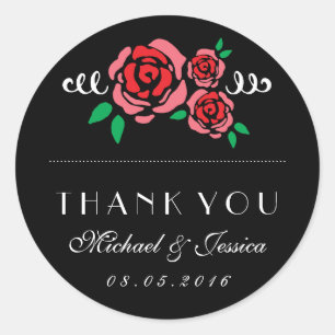 Rond Rouge Rose Floral Mariage Favor Merci Sticker
