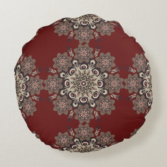 Rond rouge/Rose réversible Coussin Mandala (Dos)