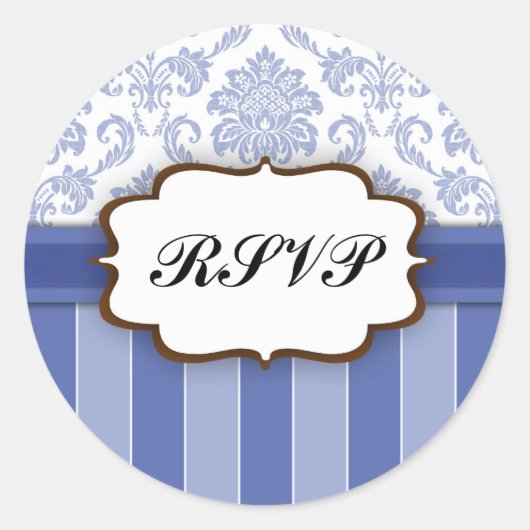 Rond RSVP - Sticker à bande Damas Bleu (Devant)