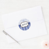 Rond RSVP - Sticker à bande Damas Bleu (Enveloppe)