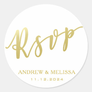Rond RSVP   Sticker Mariage de script de brosse d'or Fa