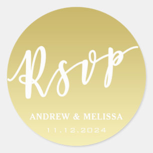 Rond RSVP Sticker Mariage de script de brosse Faux Go