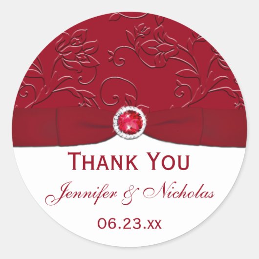 Rond Ruby Rouge et blanc Floral Wedding Favor Sticker (Devant)