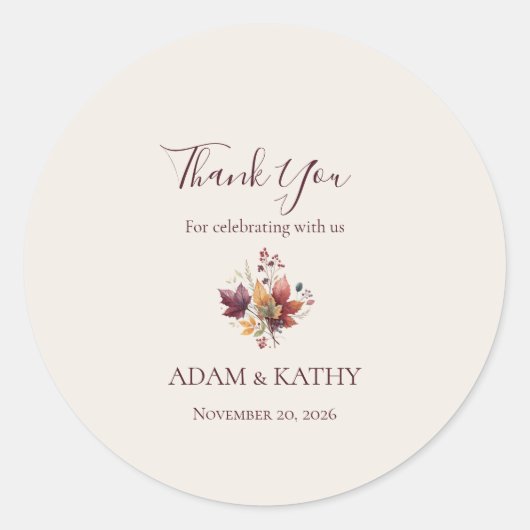 Rond Rustic Maple Leaf Fall Wedding Thank You Sticker (Devant)
