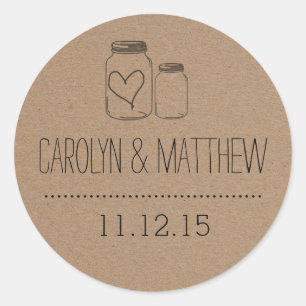 Rond Rustic Mason Jar  Coeur Mariage Faveur Sticker