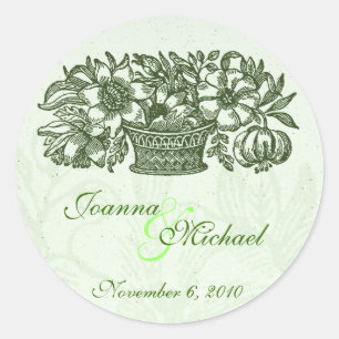 Rond Sage Classic Panier à fleurs Sticker Mariage