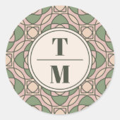 Rond Sage Green Art Deco Monogram Wedding Sticker (Devant)