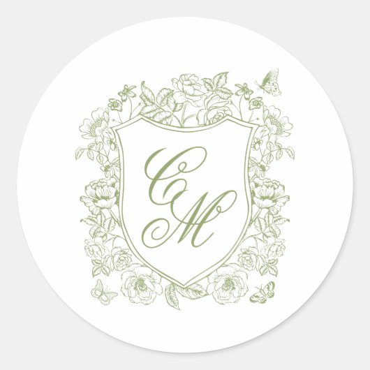 Rond Sage Green Crest Wedding Round Sticker (Devant)