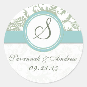 Rond Sage Green et Aqua Mariage Sticker