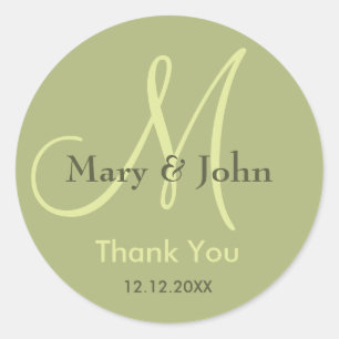 Rond Sage Green Merci Mariage Monogramme Sticker