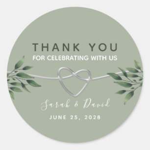 Rond Sage Green Rustic Mariage Sticker Merci