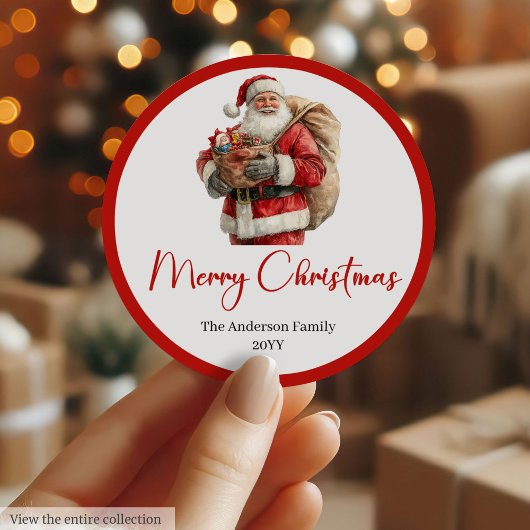 Rond Santa Claus Christmas Gift Label Sticker Template