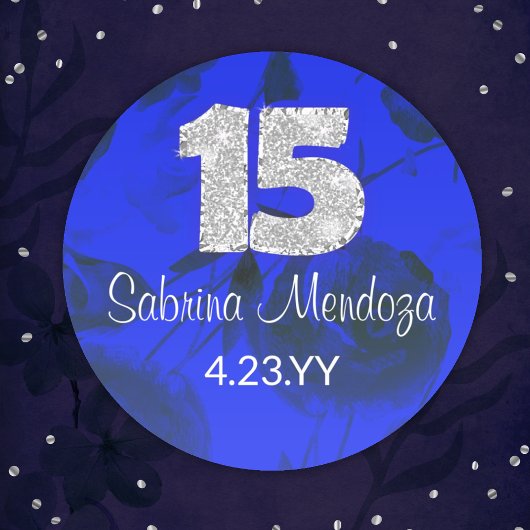 Rond Sapphire Bleu Quinceanera Silver #15 Round Sticker