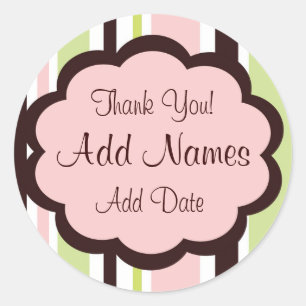 Rond Sassy Stripe rose et Brown Mariage Favor Sticker