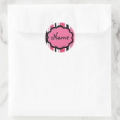 Rond Sassy Stripe Sticker rose et noir (Sac)