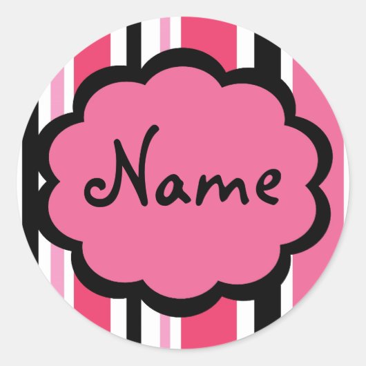 Rond Sassy Stripe Sticker rose et noir (Devant)