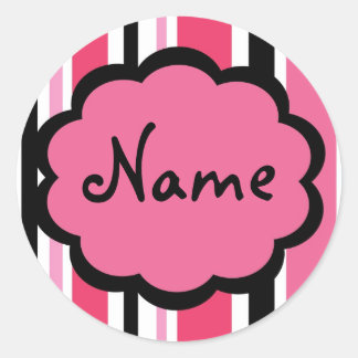 Rond Sassy Stripe Sticker rose et noir