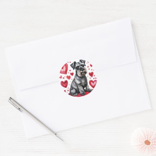 Rond Schnauzer & Hearts Sticker (Enveloppe)