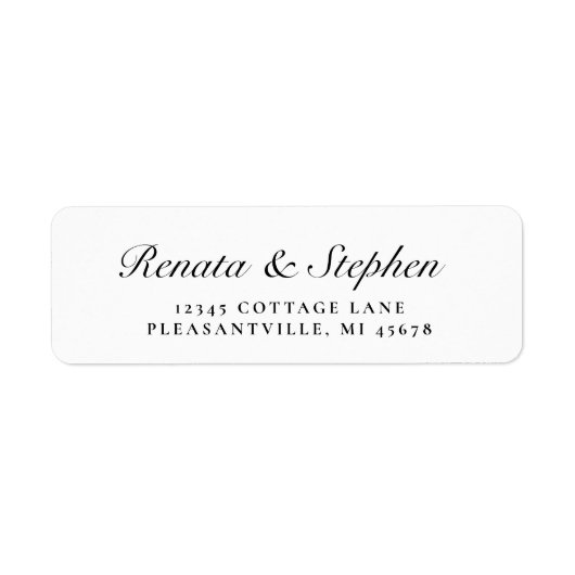 Rond script Black White Weduwingadres teruggeven Etiket (Voorkant)