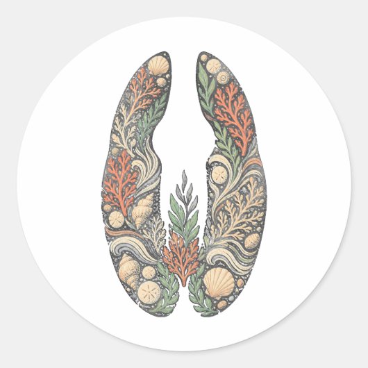 Rond Sea Turtle Botanical Track Nature Sticker (Devant)