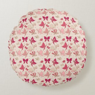 Rond Sierkussen (16") "Roze Vlinders "