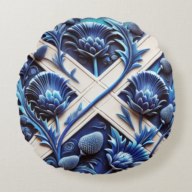 Rond Sierkussen met Scottish Thistles Design Rond Kussen (Voorkant)