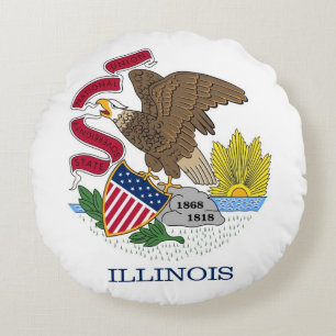 Rond Sierkussen met vlag van Illinois, Verenigde S Kussen