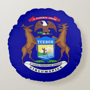 Rond Sierkussen met vlag van Michigan, Verenigde S Rond Kussen