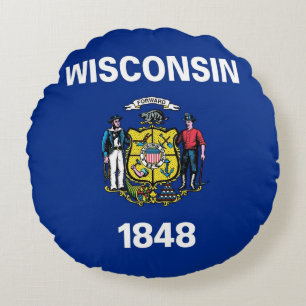 Rond Sierkussen met vlag van Wisconsin, Verenigde Kussen