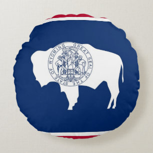 Rond Sierkussen met vlag van Wyoming, Verenigde St Kussen