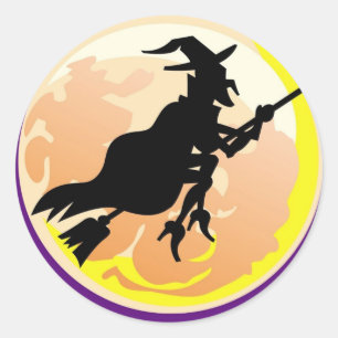 Rond Silhouette sorcière - Sticker Halloween