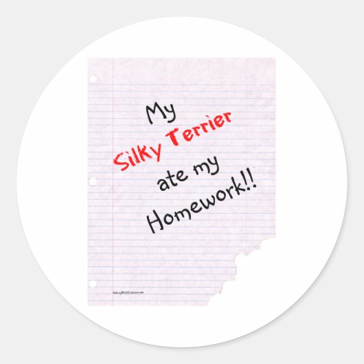 Rond Silky Terrier Ate my Homework - Sticker (Devant)