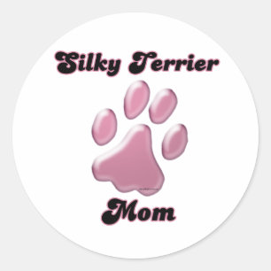 Rond Silky Terrier Maman Pawprint rose - Sticker