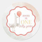 Rond Silly Goose First Birthday Sticker Personalized (Devant)