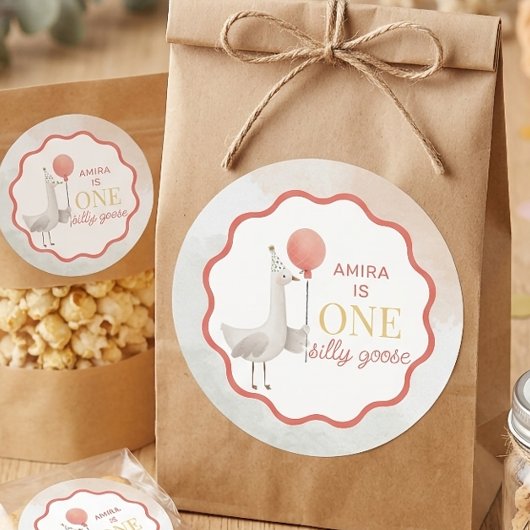 Rond Silly Goose First Birthday Sticker Personalized