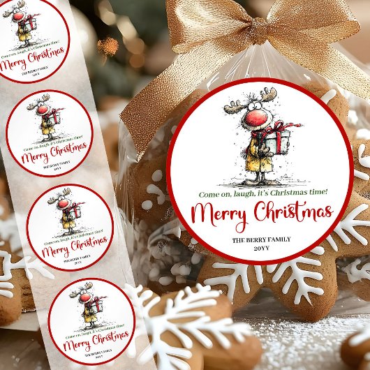 Rond Silly whimsical reindeer sticker funny deer charm
