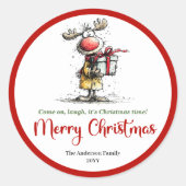 Rond Silly whimsical reindeer sticker funny deer charm (Devant)