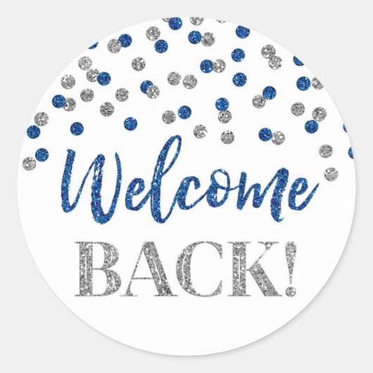 Rond Silver Blue Confetti Welcome Back Round Sticker (Devant)