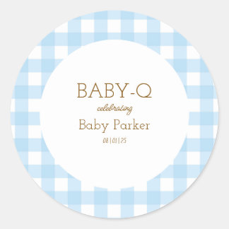 Rond Simple Blue Gingham Baby Shower Sticker