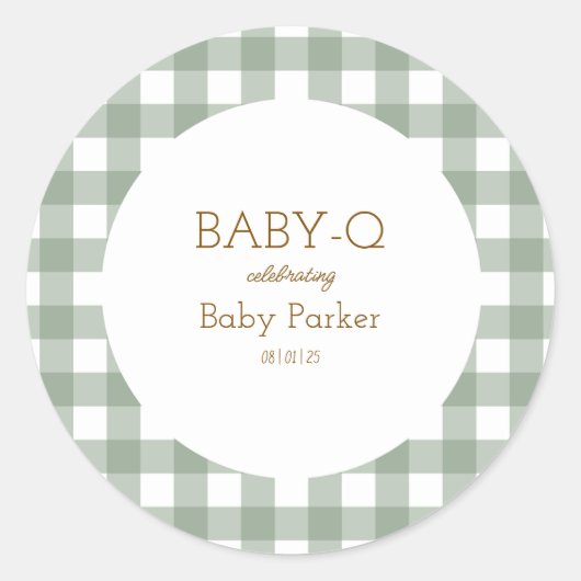 Rond Simple Green Gingham Baby Shower Sticker (Devant)