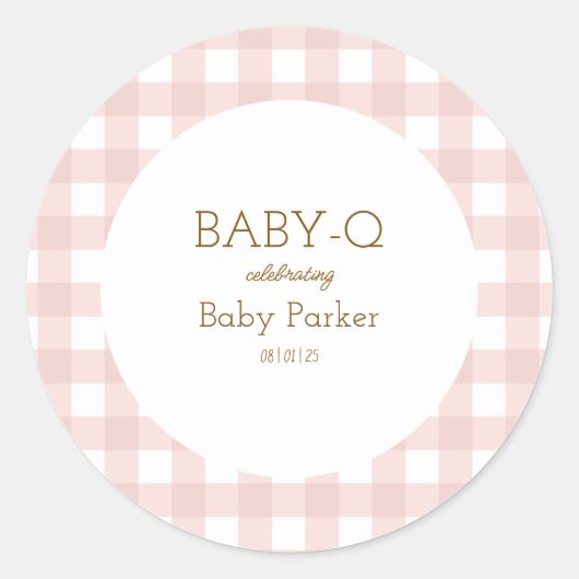 Rond Simple Pink Gingham Baby Shower Sticker (Devant)